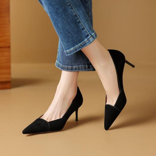 【预售5天】春季新款，拼接酒红色浅口单鞋女法式尖头细跟百搭气质高跟鞋DB&M5850 商品图3