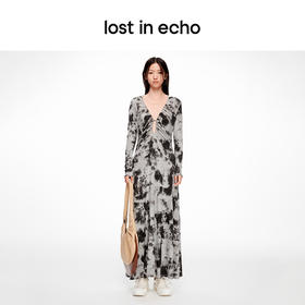 [捡漏价]lost in echo2024春季新款设计师品牌连帽修身镂空褶皱长款连衣裙