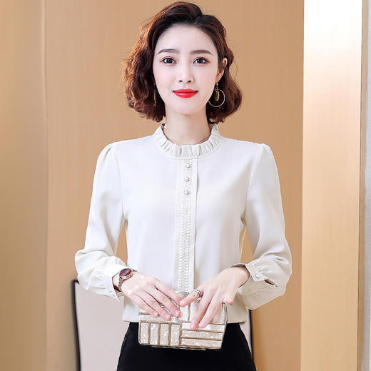QB5823职业白衬衫女士秋冬立领气质长袖衬衣2024新款工装正装工作服套装 商品图3