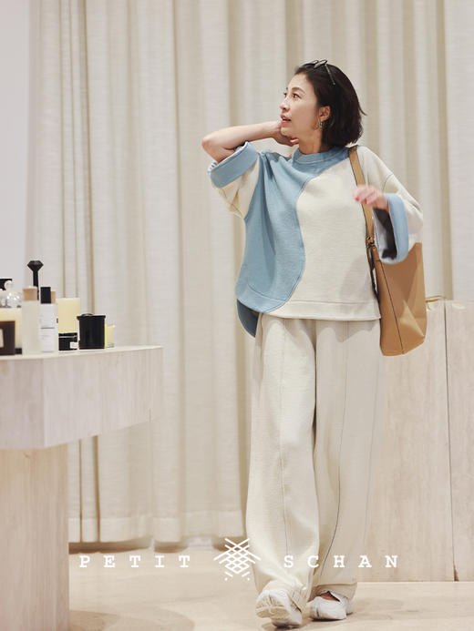 PETIT SCHAN小闪 CLO#187 cloud and mist 云雾间 棉混纺S形撞色套头卫衣 商品图0