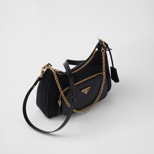 PRADA 普拉达 女士Re-Nylon与亮面皮革珐琅金属三角徽标迷你单肩包 黑色 1BC198 R789 F0002 JOO 商品图1