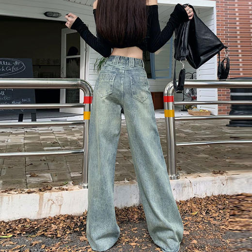 【GZ】无忧购法式复古怀旧宽松大码高腰直筒阔腿裤613（尺码偏大，卡码拍小）（截单后3-5天发货) 商品图6