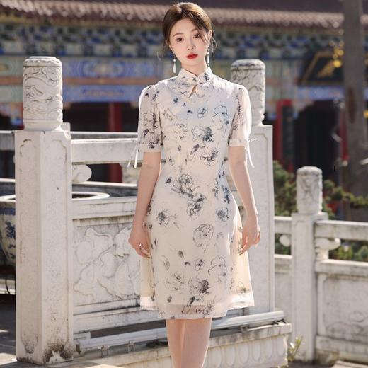 春季新款，气质优雅改良年轻款米色淑女范短袖蕾丝旗袍YG-2369 商品图1