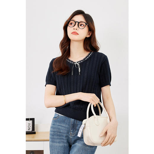 【严选】诗凡黎春领口精致丝带装饰套头毛衫SF3130621 商品图2