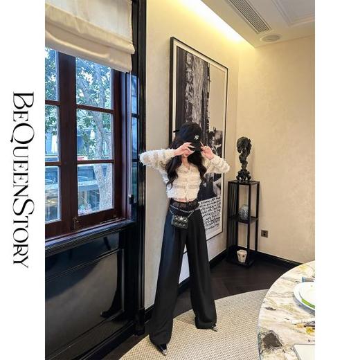 BeQueenStory【黑奢密码】设计感腰头拼接蕾丝时尚喇叭裤&直筒裤 商品图2