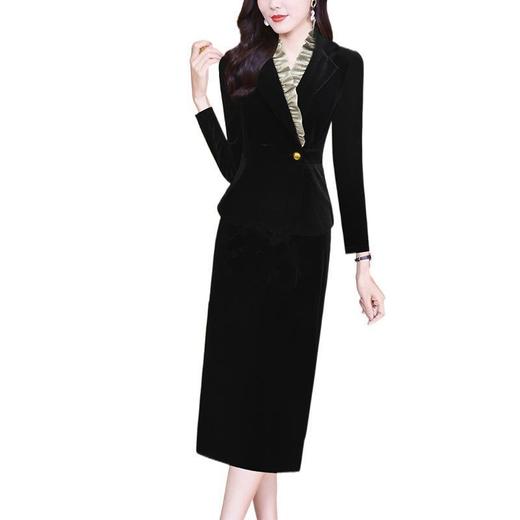 AHM-oyh6010春款高级感气质高贵洋气黑色金丝绒裙 商品图4