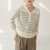「三色可选！小众设计款」甜美温柔风圆领条纹针织衫 上衣女春季新款设计感长袖宽松套头毛衣 商品缩略图0