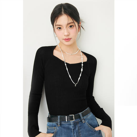 【严选】诗凡黎春桃心方领修身打底衫SF3130581 商品图4