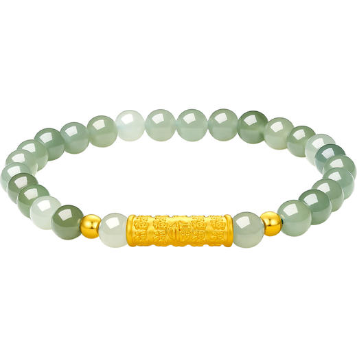 周六福黄金金镶玉手串节节高升竹节女手链和田玉串珠送女友礼物 商品图5