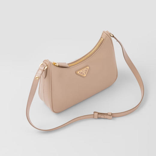 PRADA 普拉达 女士 Saffiano 皮革 珐琅金属三角徽标迷你手提包 杏色 1BC204 NZV F0MUH JOM 商品图1