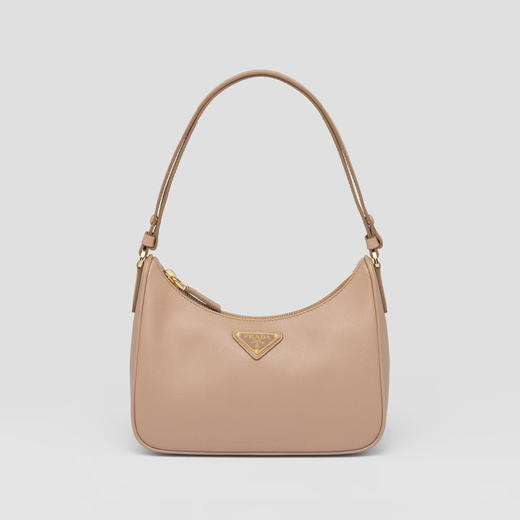 PRADA 普拉达 女士 Saffiano 皮革 珐琅金属三角徽标迷你手提包 杏色 1BC204 NZV F0MUH JOM 商品图0