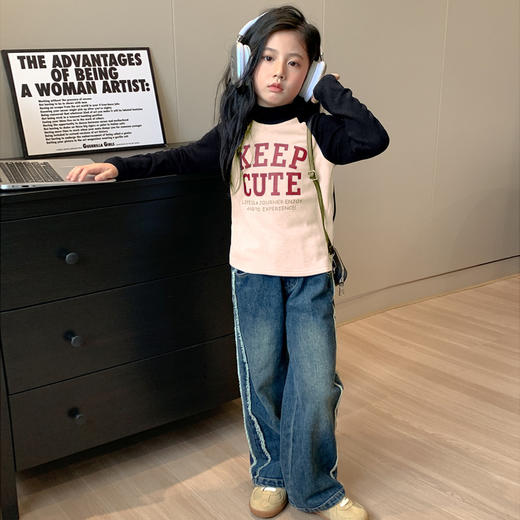 【高领保暖，潮流营造！】新款儿童打底衫t恤男童女童春秋，中大童德绒插肩打底衣中高领上衣，环保印花工艺，个性时尚！ 商品图2