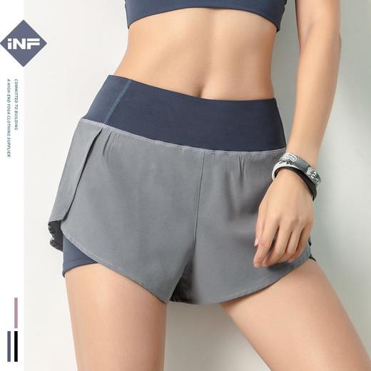 春夏休闲运动短裤女假两件防走光跑步速干热裤透气欧美瑜伽健身裤 商品图1