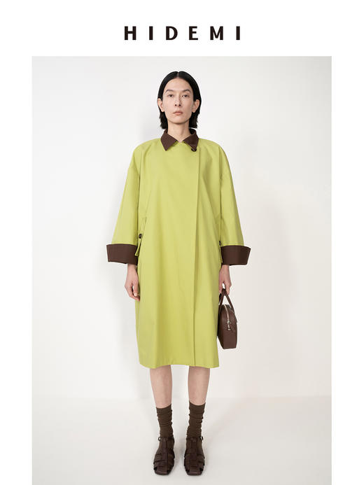 HIDEMI 简约设计感撞色翻边廓形拼接翻驳领长风衣 商品图13