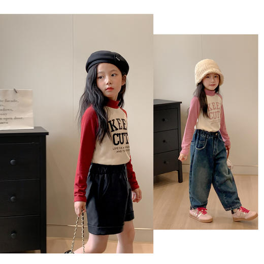 【高领保暖，潮流营造！】新款儿童打底衫t恤男童女童春秋，中大童德绒插肩打底衣中高领上衣，环保印花工艺，个性时尚！ 商品图3