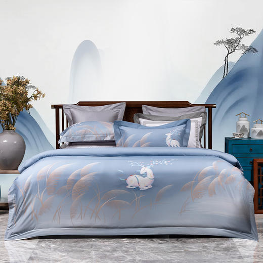 多喜爱山海经 60S贡缎长绒棉四件套 夜阑谣/落花文鳐/紫藤夫诸/守护夫诸/繁花似梦/蒹葭风晚/清辉夜凝hlcs 商品图10