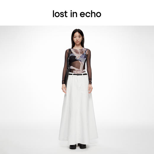 lost in echo2024春季新款设计师品牌光影独特印花网纱透视打底衫 商品图4