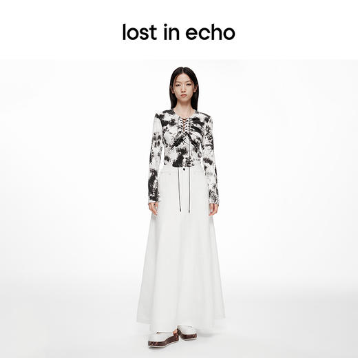 lost in echo2024春季新品设计师品牌抽褶绑带修身微喇长袖上衣女 商品图3