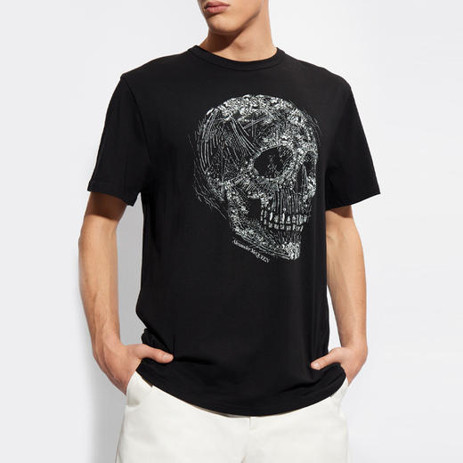 ALEXANDER MCQUEEN 亚历山大.麦昆 男士骷髅徽标印花棉质圆领短袖T恤 黑色 776288 QTAAH 0520 商品图1
