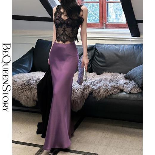 BeQueenStory【流光曲线】时尚轻奢设计感气质百搭醋酸半身裙春夏 商品图0