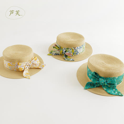 【马克珍妮芦芙】2024年夏款 女童碎花蝴蝶结编织遮阳草帽240817 商品图0