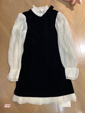 【门店同款】ENJOY春季荷叶袖拼丝绒连衣裙 155766289