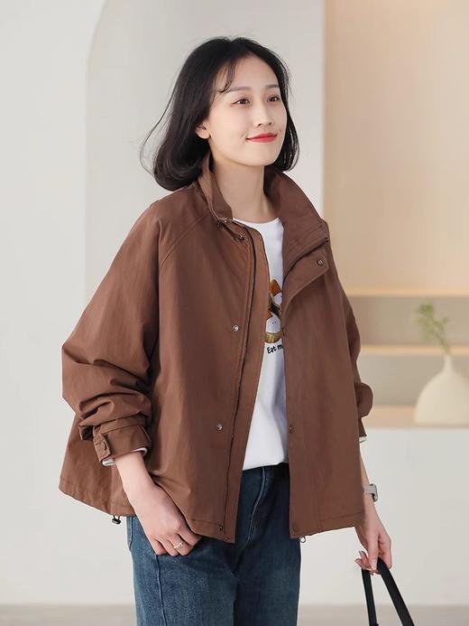 雀说春季新款 翻领风衣女翻领休闲宽松显瘦简约纯色长袖外套AL84105 商品图4