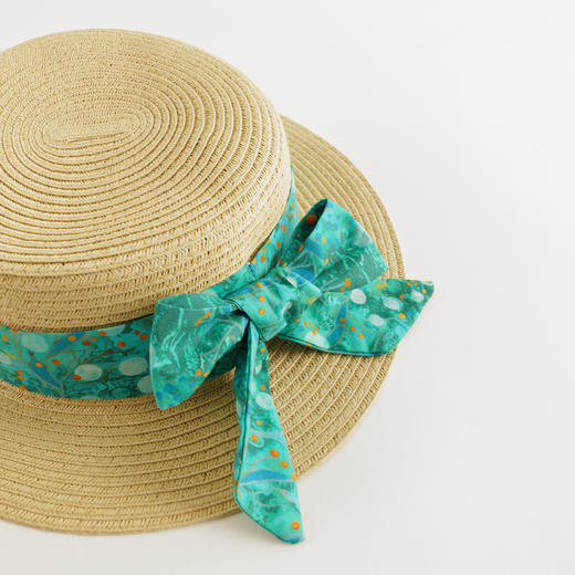 【马克珍妮芦芙】2024年夏款 女童碎花蝴蝶结编织遮阳草帽240817 商品图4
