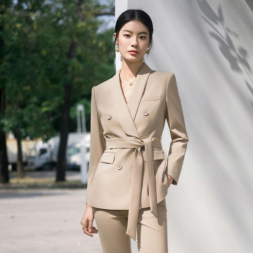 IWY/主持人卡其色西装套装女职业装气质女神范工作服显瘦演讲比赛服装C14106+P34106 商品图0