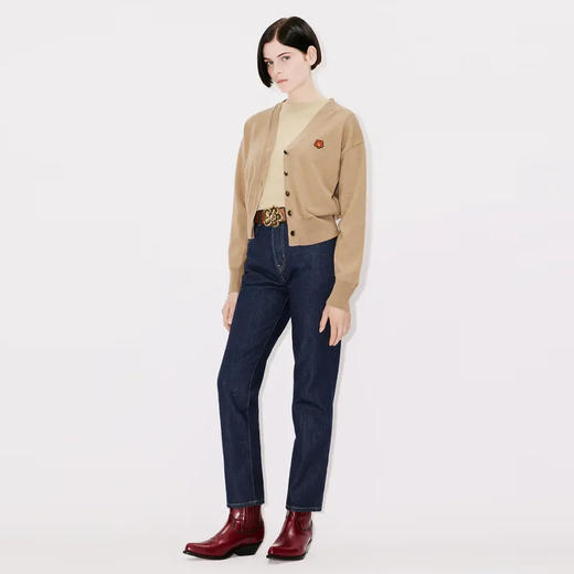 KENZO 高田贤三 女士小海棠花徽章刺绣针织开衫 驼色 FD52 CA383 3LB 87 商品图3