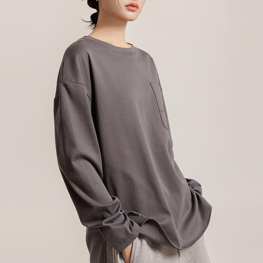 weyo女装撞色线迹落肩圆领衫长袖T恤880022 商品图0