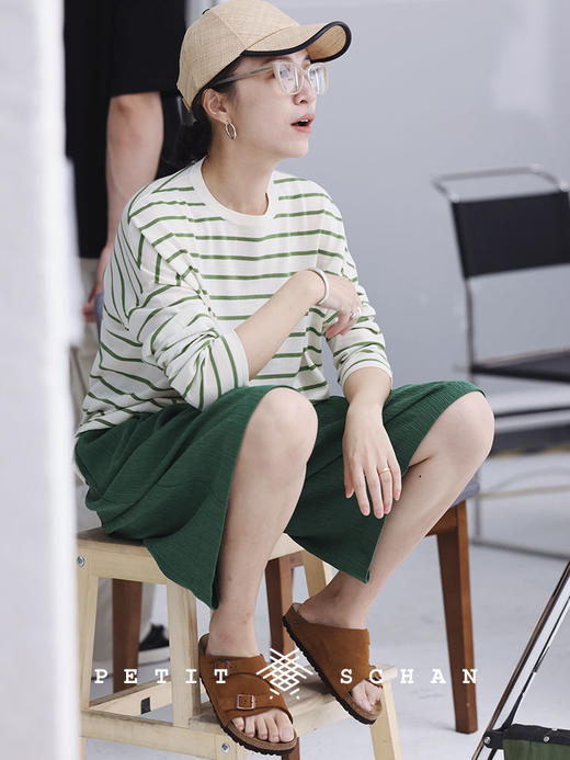 PETIT SCHAN小闪  CLO#307 Willows Bank 杨柳堤岸 日本进口强捻棉混纺杨柳褶皱休闲阔腿五分短裤 商品图0