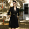 IWY/黑色正式场合连衣裙女七分袖蕾丝装饰设计西装裙双排扣气质职场裙Q1057 商品缩略图1