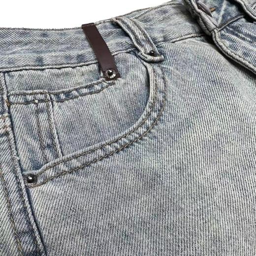 雀说 国风刺绣牛仔裤女春小众浅蓝色休闲高腰直筒裤子4ZF-022603 商品图4