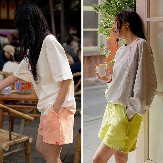 【100%棉】405g 全棉针织面料-松紧腰 抽绳卫裤 显瘦A字休闲训练短裤 商品图1