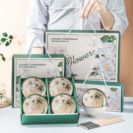 「山茶花餐具礼盒」网红陶瓷餐具 套碗碗筷套装礼盒装开业活动实用伴手礼小礼品餐饮用具 商品图0