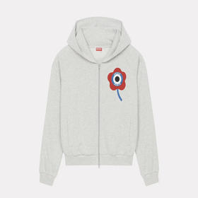 KENZO 高田贤三 女士小海棠花徽章印花棉质连帽卫衣 浅灰色 FD62 SW088 4MF 93