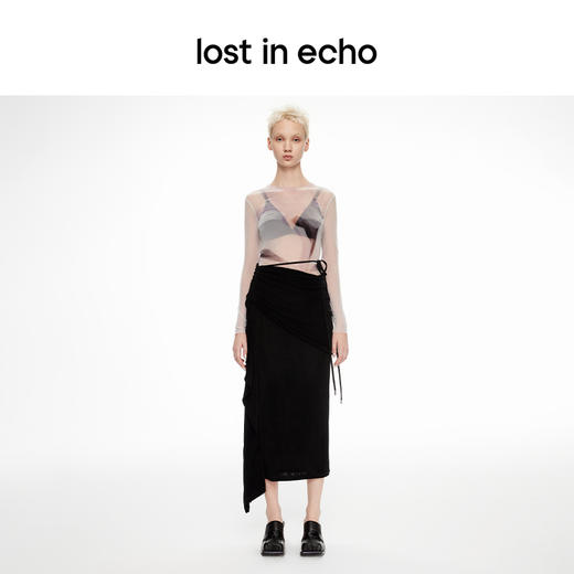 lost in echo2024春季新款设计师品牌光影独特印花网纱透视打底衫 商品图3
