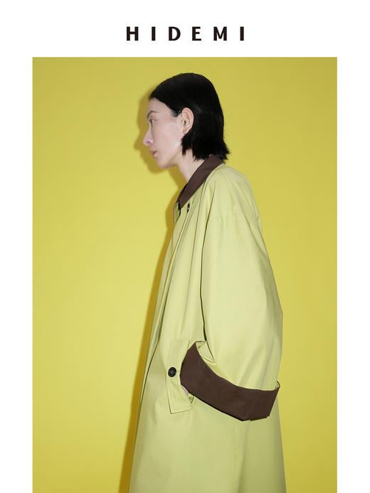 HIDEMI 简约设计感撞色翻边廓形拼接翻驳领长风衣 商品图12