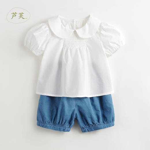 【马克珍妮 芦芙】夏装新款女童甜美娃娃领纯棉泡泡袖套装 240860 商品图1