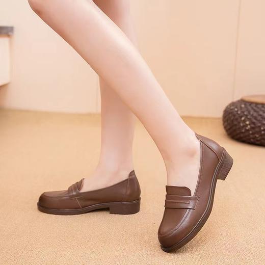 【实付满399送保温杯】【圆头小皮鞋】女2024新款黑色头层牛皮基础款套脚乐福鞋 商品图5