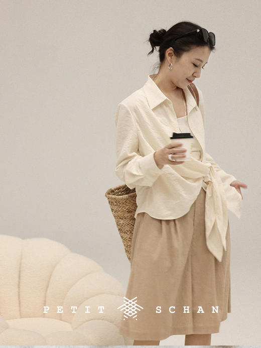 PETIT SCHAN小闪  CLO#307 Willows Bank 杨柳堤岸 日本进口强捻棉混纺杨柳褶皱休闲阔腿五分短裤 商品图4