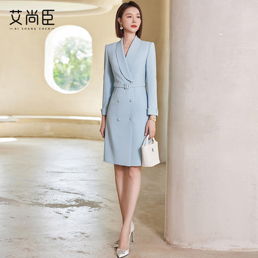 高级感蓝色西装连衣裙女秋季2023新款时尚职业装气质女神范套装裙 商品图1