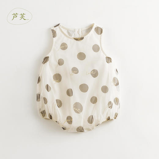 【马克珍妮 芦芙】夏装新款 女童米咖波点泡泡袖连体衣 240731 商品图0