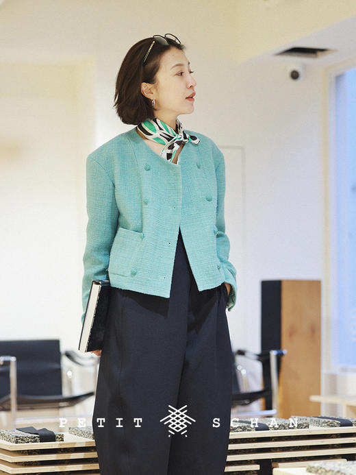 PETIT SCHAN小闪 CLO#183 spring turquoise 春日青 法式箱型肌理感秋冬外套 商品图5
