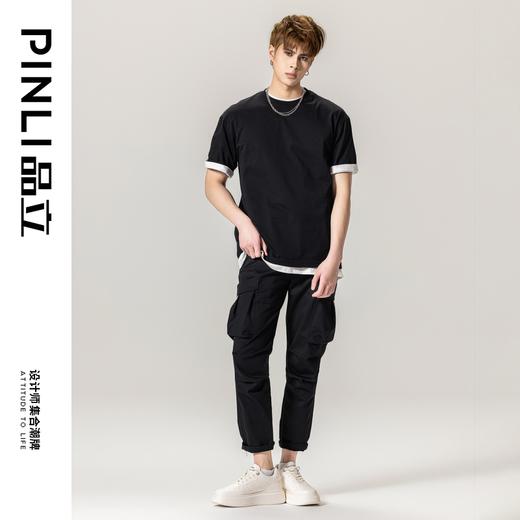 PINLI品立夏季新款男士圆领落肩纯色短袖T恤打底衫GD231111021 商品图9