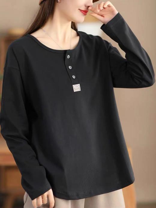 雀说春季新款 文艺棉长袖上衣女时尚纯色套头衫宽松显瘦T恤AL1073 商品图2