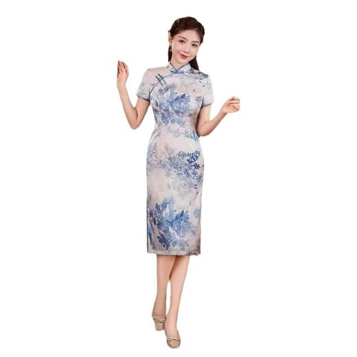 夏季新款，年轻款女复古日常妈妈装小个子连衣裙中长款改良旗袍GSJ-812 商品图4