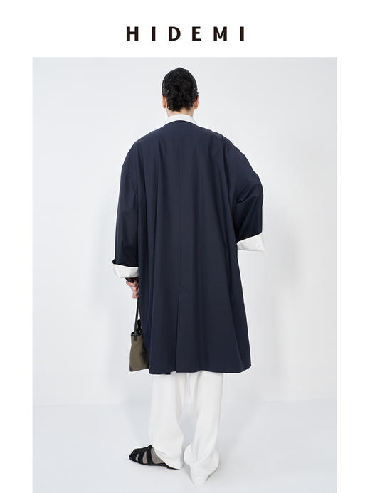 HIDEMI 简约设计感撞色翻边廓形拼接翻驳领长风衣 商品图7