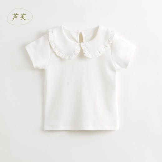 【马克珍妮 芦芙】夏装新款 女童甜美花边翻领罗纹短袖T恤 240866 商品图1
